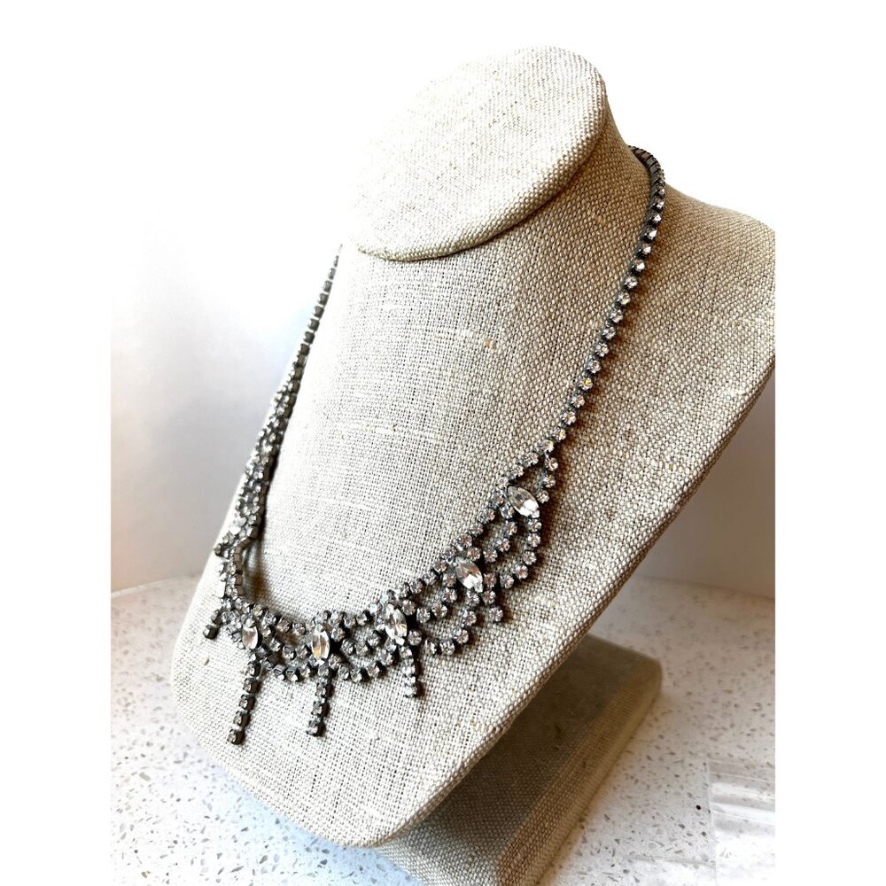 Vintage Rhinestone Silver Tones Choker Necklace Hook Clasp 17.5” - Picture 6 of 9